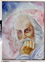 Portrett av den amerikanske forfatteren Walt Whitman (1819-1892) (Portrett av den amerikanske forfatteren W. Whitman). Maleri av Boris Dmitryevich Grigoriev (1886-1939), olje på lerret