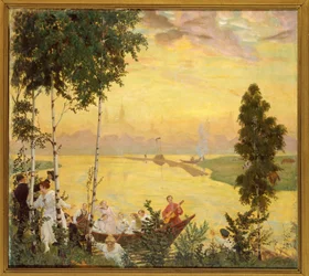 Utflukt til landsbygda (Country Trip). Maleri av Boris Michaylovich Kustodiev (Kustodiev) (1878-1927), olje på lerret