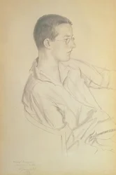 Portrett av Dmitri Dmitrievich Shostakovich (1906-75), 1923 (blyant på papir)