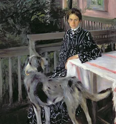 Portrett av Yulia Yevstafievna Kustodieva (1880-1942) kunstnerens kone, 1903
