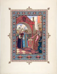 Vassilissa la Belle (Vassilissa la tres Belle) - Illustrasjon for eventyret Vasilisa den vakre par Zvorykin, Boris Vasilievich (1872-etter 1935), ca. 1925 - Fargelitografi, 27,3x20,5 - Privat samling