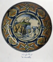 Actéon overraskende Artemis (diane) au bain - i "" Samling av italienske fajanser fra det XV, XVI og XVIII århundre"", designet av C. Delange og C. Borneman, red. Delange, Paris