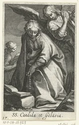 Saint Candida og Saint Gelasia som eremitter med engel SS. Candida et Gelasia (tittel på objekt) Eremittinner (serietittel) Sacra Eremus Ascetriarum (serietittel)