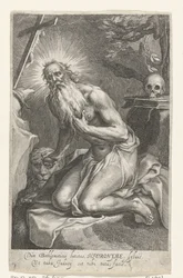 Den hellige Hieronymus av Betlehem som eremitt Dùm Bethlemiticis latitas (...) tibi tuta facis (tittel på objekt) Eremitter (serietittel) Ad sacrum speculum (...) patribus that ale (serietittel)