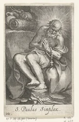 Saint Paul av Egypt som en eremitt S. Paulus Simplex (tittel på objekt) Eremitter (serietittel) Sacra eremvs ascetarvm (serietittel)