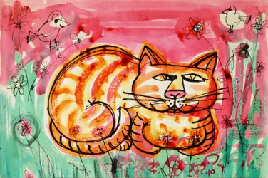 Cat (akrylplakatfarge og farget blekk)