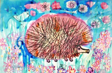 Hedgehog (akrylplakatfarge og farget blekk)