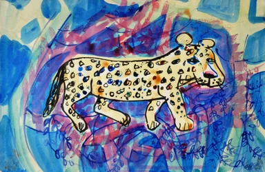 Leopard (akrylplakatfarge og farget blekk)