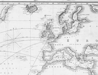 Et generelt kart for å finne ut skipets rute fra England sørover og rundt i verden (detalj)