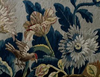 Blomstermønster, detalj fra polstring av sofa i George I-stil, ca 1725, Storbritannia