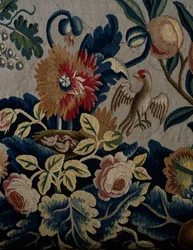 Blomstermønster, detalj fra polstring av sofa i George I-stil, ca. 1725, Storbritannia