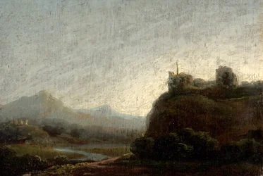 Fjelllandskap, kveld (olje på tre)