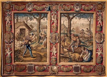 November og desember: "" landbruksarbeid og slakting av griser"" Tapet av produsentene av Mortlake. Genes fra 1600-tallet, Musei di Strada Nuova