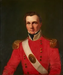 Portrett av en gentleman i en rød militærjakke (olje på lerret)