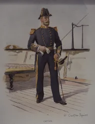 Royal Navy-kaptein, sent på 1800-tallet (farge litho)