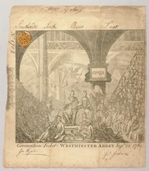 Billett til kroningsseremonien for Georg III i Westminster Abbey, gravert av George Bickham, 22. september 1761
