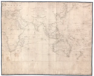 Til offiserene i det ærede East India Companys tjeneste er dette oversiktskartet, som er ment for deres bruk til å stikke av et skips spor, med ærbødighet dedikert av W. Heather. En ny utgave fra 1830, revidert og korrigert av JW Norie.