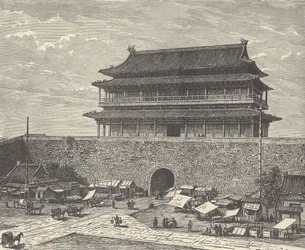 Tsien Men gate, inngang til Den forbudte by, Beijing (Peking), Kina (gravering)
