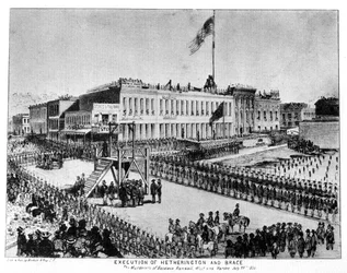 Henrettelsen av Hetherington og Brace, Fort Vigilance, Sacramento, California, 1856 1937.
