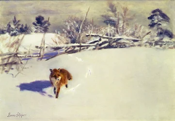 En rev i snøen (olje på lerret)