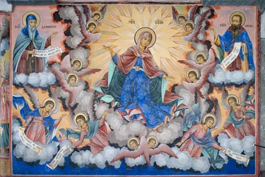 Bulgaria, Rila-klosteret, freske av Jomfru Marias herlighet i Jomfru Marias fødselskirke