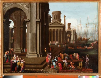 Innstigningen til Saint Ursula, bretonsk kristen prinsesse for pilegrimsreise med den hellige Kyriac av Roma Maleri av Agostino Buonamici dit Tassi (1566-1644) Genes Musei di Strada Nuova (ex Palazzo Rosso)