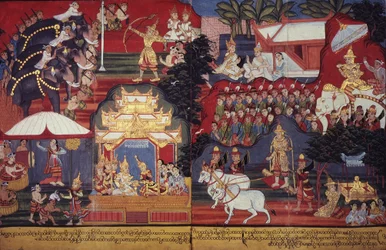 Eller 14297 fol.8-9 The Future Buddha Grows Up, ca. 1800-20 (gouache på papir)
