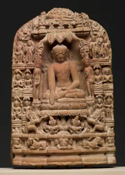 Plakett som viser episoder fra livet til Shakyamuni Buddha (pyrofyllitt)