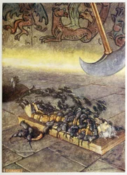 "De svermet over meg i stadig akkumulerende hauger.", fra Selected Tales of Mystery, pub. 1909 (farge litho)