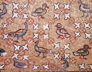 Fugler (detalj av mosaikk, 500-tallet)