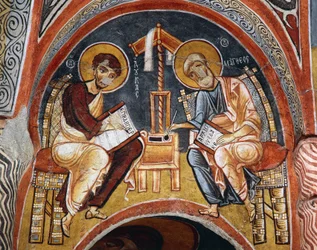 Evangelistene Mark og Johannes som skriver evangelier, Karanlik Kilise (Dark Church) (1100-1200-tallet), Goreme (Unescos verdensarvliste)