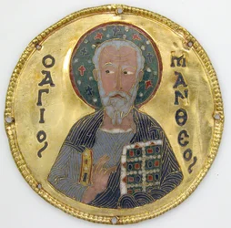 Medaljong med Saint Matthew fra en ikonramme, ca. 1100 (gull, sølv og emalje cloisonné)