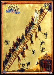 Den himmelske stigen til Johannes av Climacus (tempera og gull på tre)