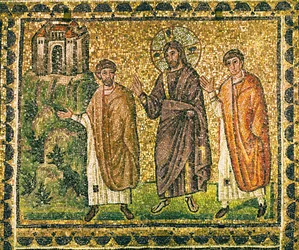 Kristus viser seg for apostlene på veien til Emmaus, 6. århundre (mosaikk)