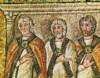 Tre medlemmer av Sanhedrinet, detalj av «Jesus foran Kaifas», 6. århundre (mosaikk)