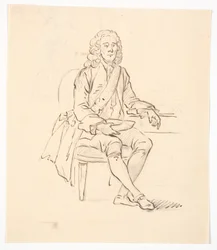 Sittende herre med parykk og bånd