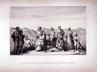Homer Singing to the People on the Chian Strand, gravert av B.Barloccini, 1849