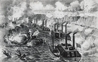 Admiral David Dixon Porters flåte kjører opprørsblokade på Mississippi ved Vicksburg, 16. april