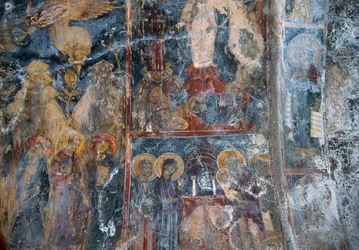 Fresco i kirken Metamorphosis Sotiros, Voutas, Kreta, Hellas (bilde)