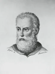 Portrett av Annibale Caro (1507-1566), italiensk forfatter og poet, gravering av Ado Fioroni (aktiv 1812-1833) etter tegning av Giovanni Battista Gigola (1767-1841)