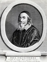 Portrett av Axel Oxenstierna Gustafsson (1583-1654), kansler i kongeriket Sverige, gravering