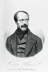 Portrett av Giuseppe Mazzini (1805-1872), italiensk patriot, politiker, filosof og journalist, gravering