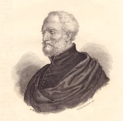 Portrett av den italienske diplomaten og geografen Giovanni Battista Ramusio (1485-1557), kobberstikk