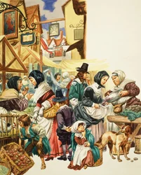 Jakobinsk gatescene (gouache på papir)