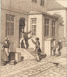 Et gatebilde. Illustrasjon for "Lineært perspektiv", Plate VII