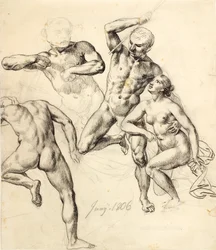 Figurstudier - tre menn og en kvinne