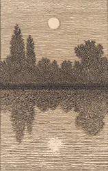 Måneskinn over en innsjø. Illustrasjon for "Lineært perspektiv", Plate IV