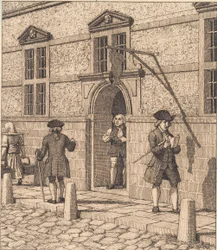 Lott rundt en portal til børsen. Illustrasjon for "Lineært perspektiv", Plate VI