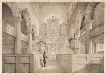 Interiøret til St. Peters, Wolverhampton, gravert av I. Shaw, 1848