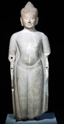 Buddha i post-Bayon-stilen, fra Preah Khan i Kambodsja, sent på 1200- til 1300-tallet (sandstein)